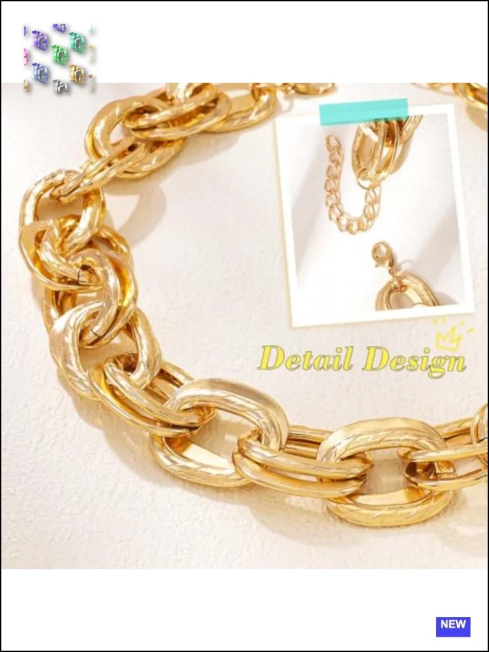 Chunky Gold Chain Jewelry Set - 3Pc Necklace Bracelet Earrings